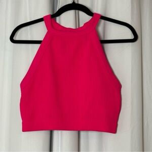 Aerie Superchill Seamless High Neck Bra Top XL Longline Hot Pink